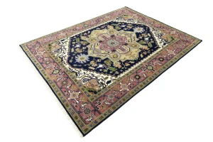 Purple-navy Floral 8X10 Heriz Serapi Oriental Rug
