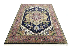 Purple-navy Floral 8X10 Heriz Serapi Oriental Rug
