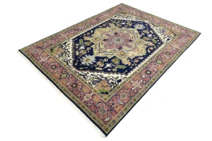 Purple-navy Floral 8X10 Heriz Serapi Oriental Rug