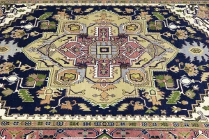 Purple-navy Floral 8X10 Heriz Serapi Oriental Rug
