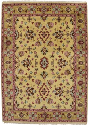 Buff Beige Floral 5'5X7'6 Oushak Chobi Oriental Rug