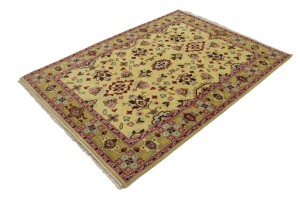 Buff Beige Floral 5'5X7'6 Oushak Chobi Oriental Rug