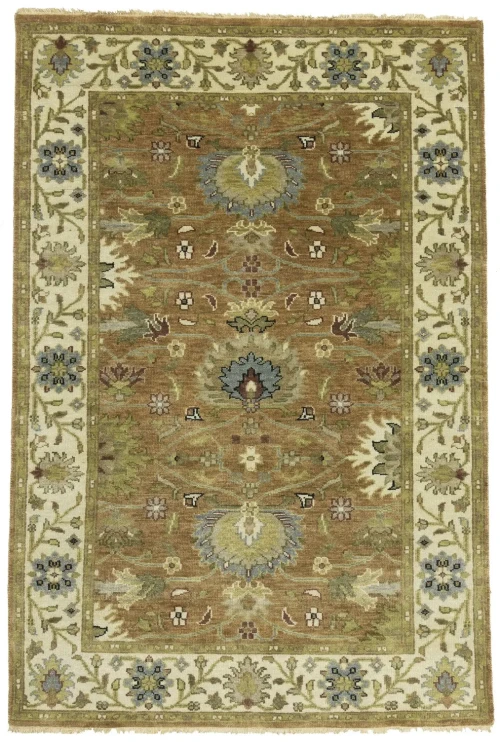 Light Rust Floral 4x6 Osh Chobi Oriental Area Rug