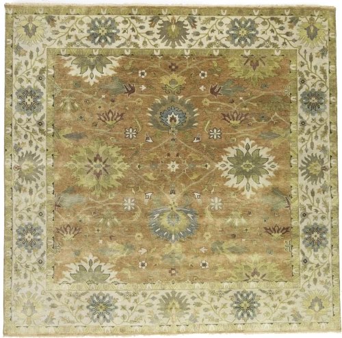 Rust Orange Floral 10X10 Osh Chobi Oriental Square Rug
