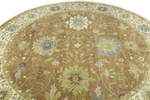 Light Rust Floral 10x10 Osh Chobi Oriental Round Rug