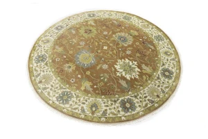 Light Rust Floral 10x10 Osh Chobi Oriental Round Rug