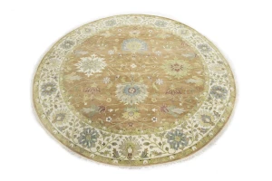 Light Rust Floral 10x10 Osh Chobi Oriental Round Rug