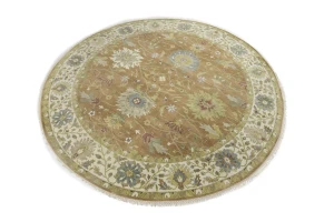 Light Rust Floral 10x10 Osh Chobi Oriental Round Rug