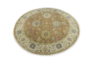 Light Rust Floral 10x10 Osh Chobi Oriental Round Rug