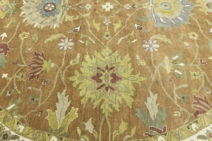 Light Rust Floral 10x10 Osh Chobi Oriental Round Rug