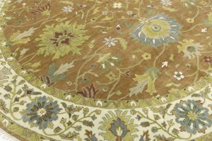 Light Rust Floral 10x10 Osh Chobi Oriental Round Rug