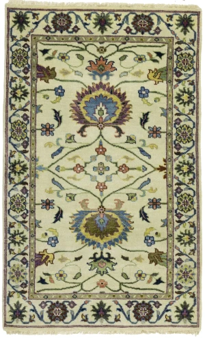 Cream Floral 3X5 Oushak Chobi Oriental Rug