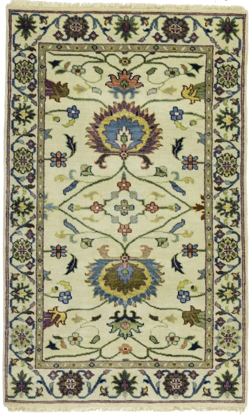 Cream Floral 3X5 Oushak Chobi Oriental Rug