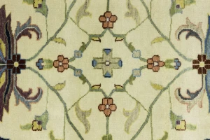 Cream Floral 10X10 Osh Chobi Peshawar Oriental Round Rug