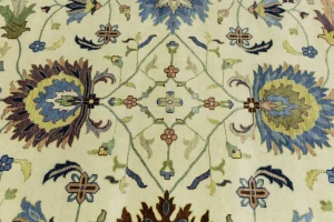 Cream Floral 10X10 Osh Chobi Peshawar Oriental Round Rug
