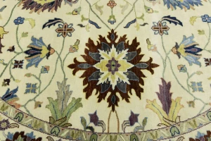 Cream Floral 10X10 Osh Chobi Peshawar Oriental Round Rug