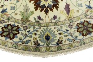 Cream Floral 10X10 Osh Chobi Peshawar Oriental Round Rug