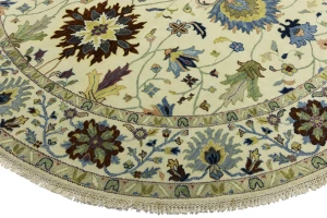 Cream Floral 10X10 Osh Chobi Peshawar Oriental Round Rug