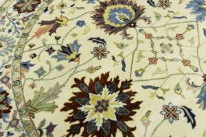 Cream Floral 10X10 Osh Chobi Peshawar Oriental Round Rug