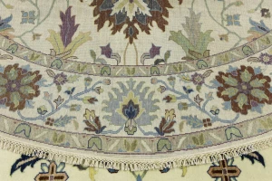 Cream Floral 10X10 Osh Chobi Peshawar Oriental Round Rug