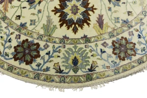 Cream Floral 8X8 Osh Chobi Peshawar Oriental Round Rug