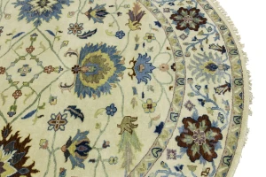 Cream Floral 8X8 Osh Chobi Peshawar Oriental Round Rug