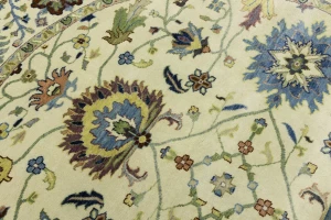 Cream Floral 8X8 Osh Chobi Peshawar Oriental Round Rug