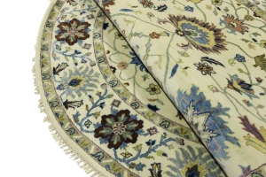 Cream Floral 8X8 Osh Chobi Peshawar Oriental Round Rug