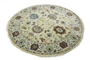 Cream Floral 8X8 Osh Chobi Peshawar Oriental Round Rug