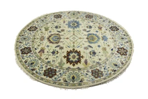 Cream Floral 8X8 Osh Chobi Peshawar Oriental Round Rug
