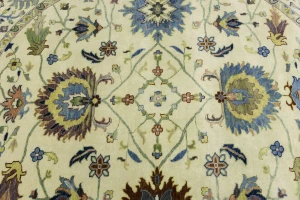 Cream Floral 8X8 Osh Chobi Peshawar Oriental Round Rug