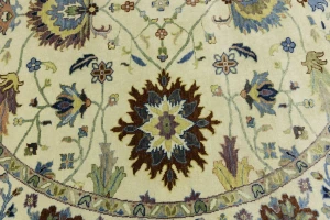 Cream Floral 8X8 Osh Chobi Peshawar Oriental Round Rug