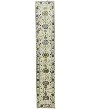 Cream Floral 2'5X13'7 Osh Chobi Peshawar Oriental Runner Rug