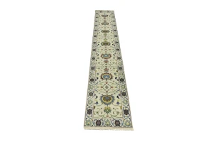 Cream Floral 2'5X13'7 Osh Chobi Peshawar Oriental Runner Rug