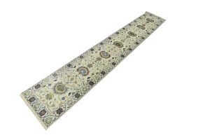 Cream Floral 2'5X13'7 Osh Chobi Peshawar Oriental Runner Rug