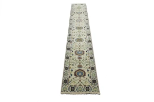 Cream Floral 2'5X13'7 Osh Chobi Peshawar Oriental Runner Rug