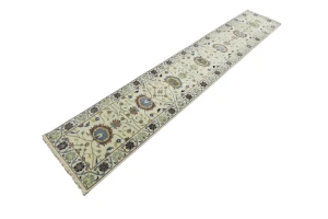 Cream Floral 2'5X13'7 Osh Chobi Peshawar Oriental Runner Rug
