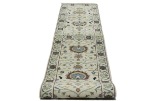 Cream Floral 2'5X13'7 Osh Chobi Peshawar Oriental Runner Rug
