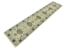 Cream Floral 3X12 Osh Chobi Peshawar Oriental Runner Rug