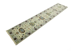 Cream Floral 3X12 Osh Chobi Peshawar Oriental Runner Rug