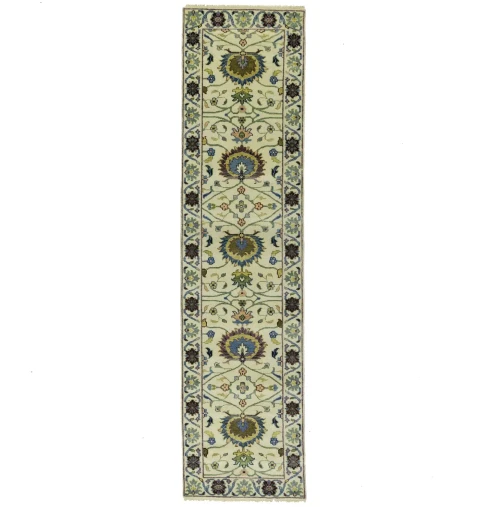 Cream Floral 3X10 Osh Chobi Peshawar Oriental Runner Rug