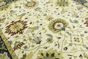 Cream Floral 10X14 Oushak Chobi Oriental Rug