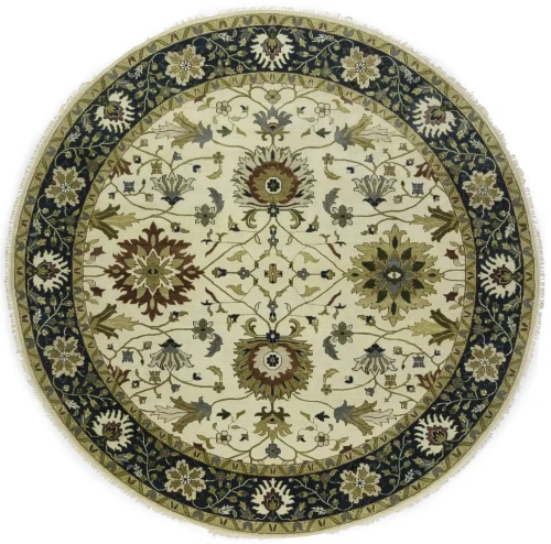 Cream Floral Osh Chobi 10x10 Peshawar Oriental Round Rug