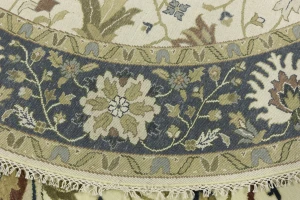 Cream Floral Osh Chobi 10x10 Peshawar Oriental Round Rug