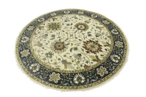Cream Floral Osh Chobi 10x10 Peshawar Oriental Round Rug