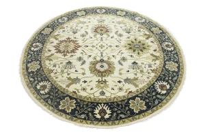 Cream Floral Osh Chobi 10x10 Peshawar Oriental Round Rug