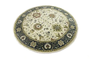 Cream Floral Osh Chobi 10x10 Peshawar Oriental Round Rug