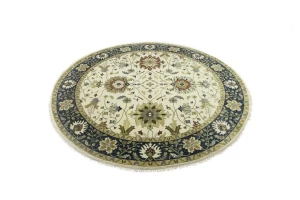 Cream Floral Osh Chobi 10x10 Peshawar Oriental Round Rug