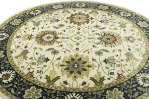 Cream Floral Osh Chobi 10x10 Peshawar Oriental Round Rug