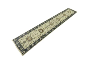 Cream Floral 2'5X13'4 Osh Chobi Peshawar Oriental Runner Rug